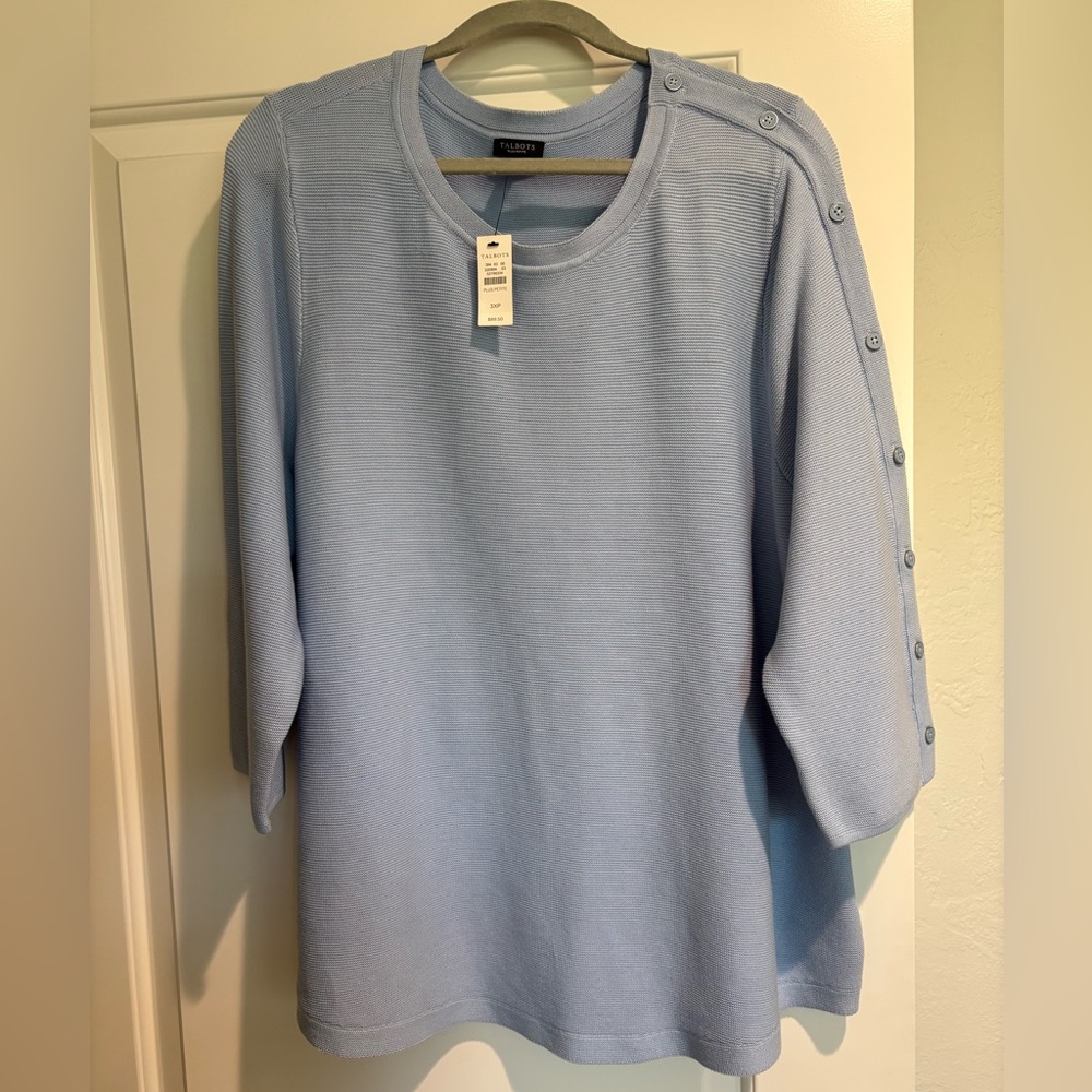Talbots Blue Button-Shoulder lightweight sweat sw… - image 1